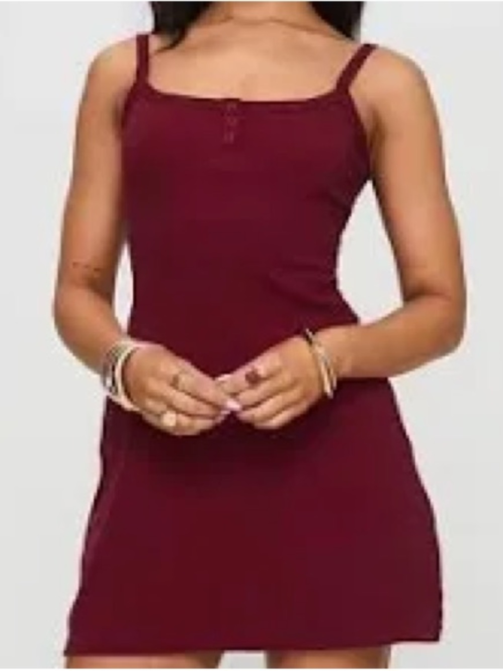 Princess Polly Baseline Ribbed Mini Dress Burgundy Red Button Front Size US 6
